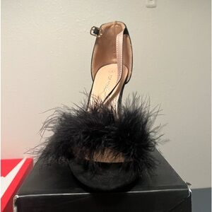 Black fuzzy heels, size 8